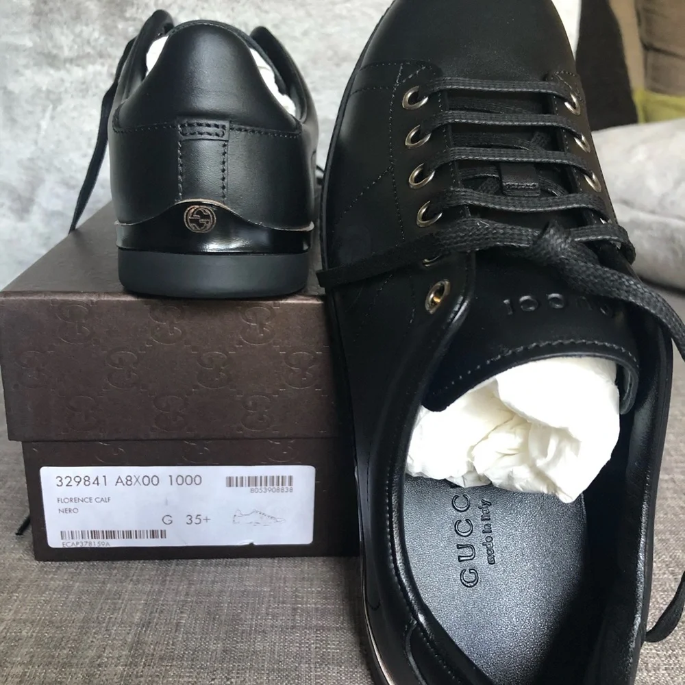 NWT Gucci Black Embossed Calfskin Leather Sneakers – Size 5.5, Made in Italy - Picture 3 of 7